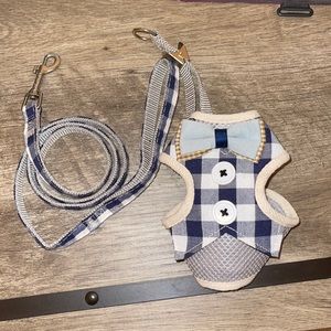 Plaid bow tie/vest harness with matching leash